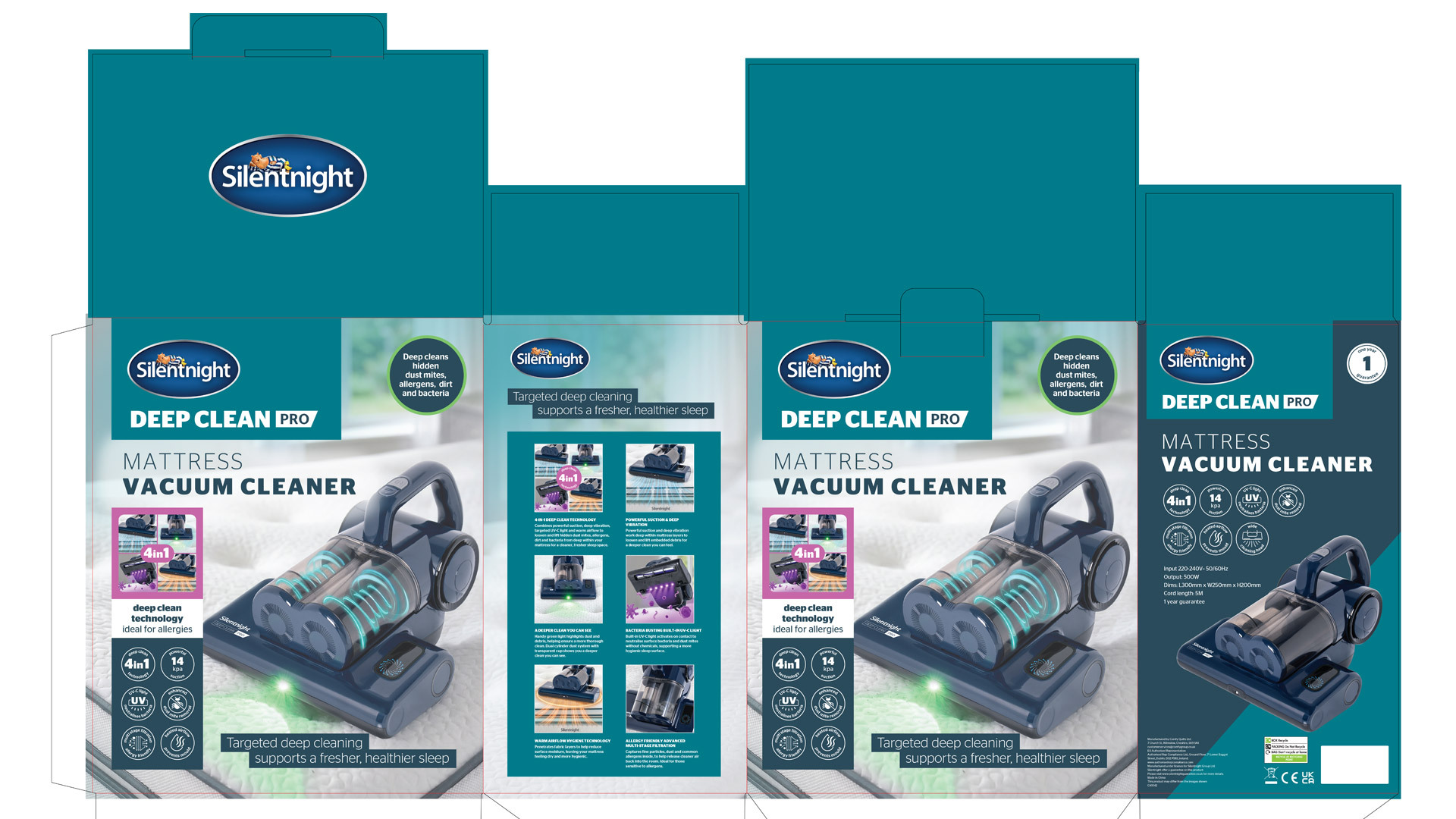Silentnight Electricals mattress vacuum cleaner packaging die-cut artwork