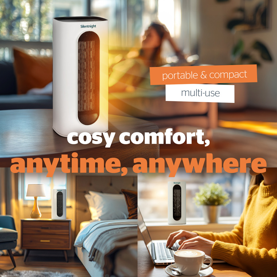 Marketing tile for the portable heater, cosy comfort anytime anywhere