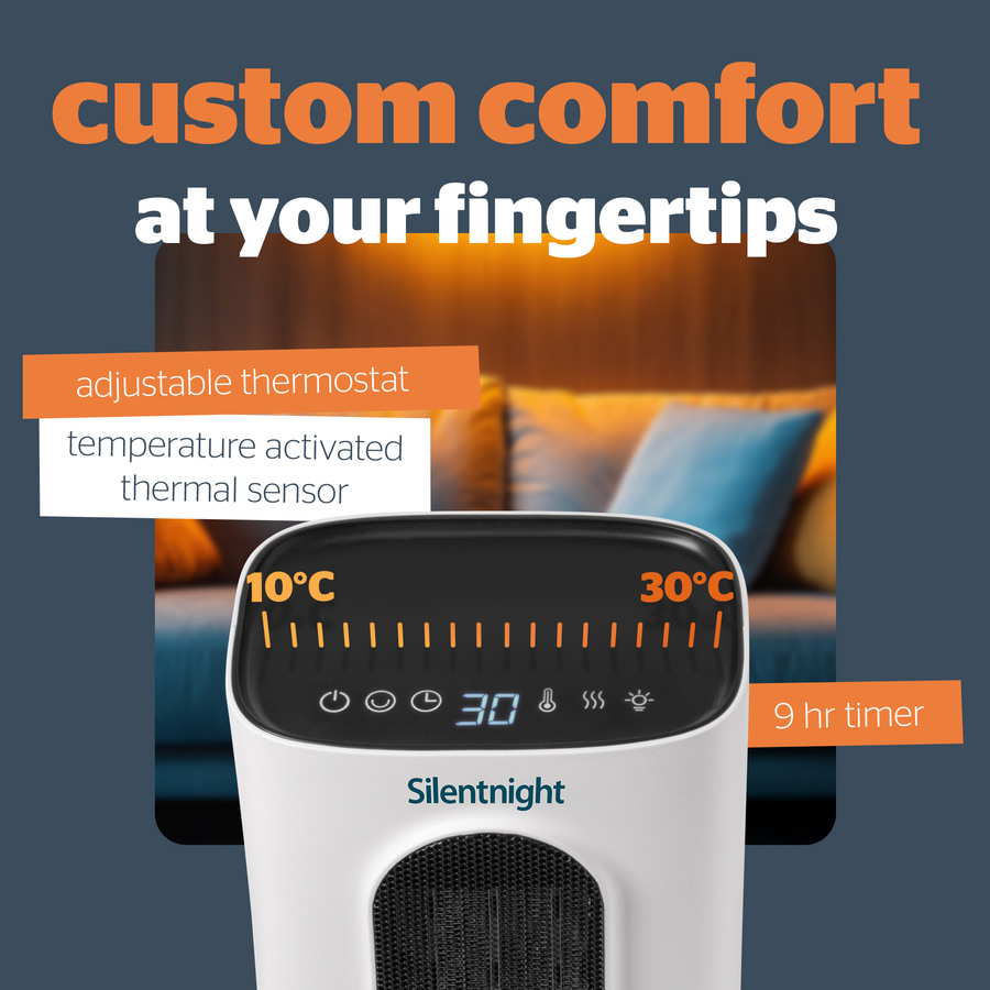 Marketing tile for the heater's adjustable thermostat, custom comfort at your fingertips