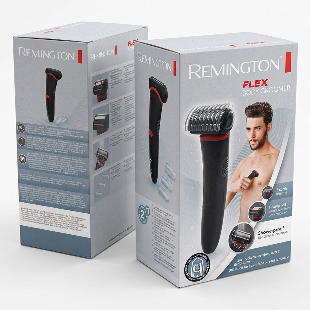 Remington Flex body groomer packaging, front and side of the box