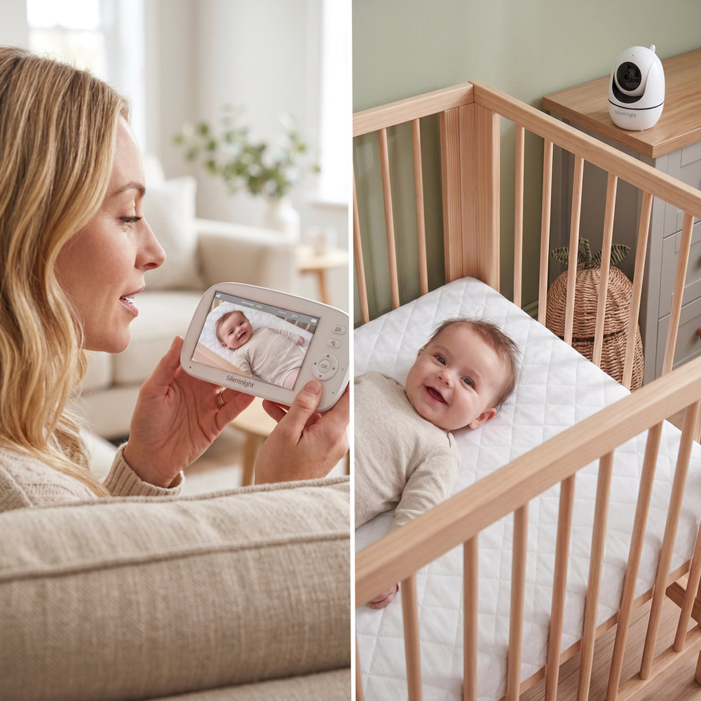 Baby monitor product photography, held in hand in a nursery