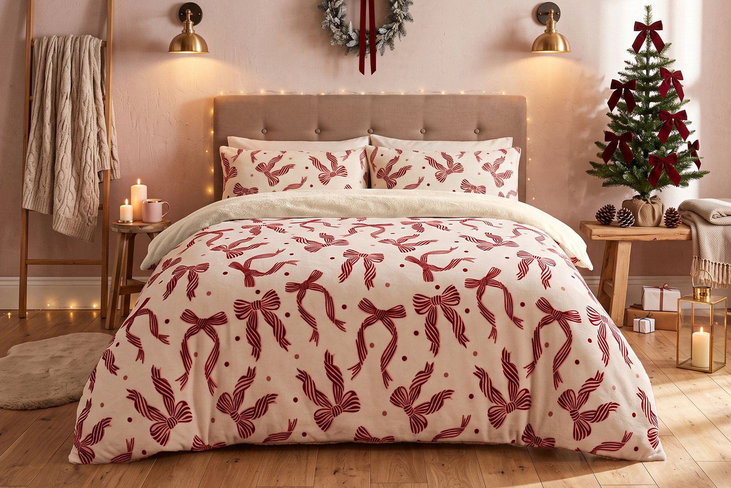 Bows print duvet cover set, styled in a bedroom