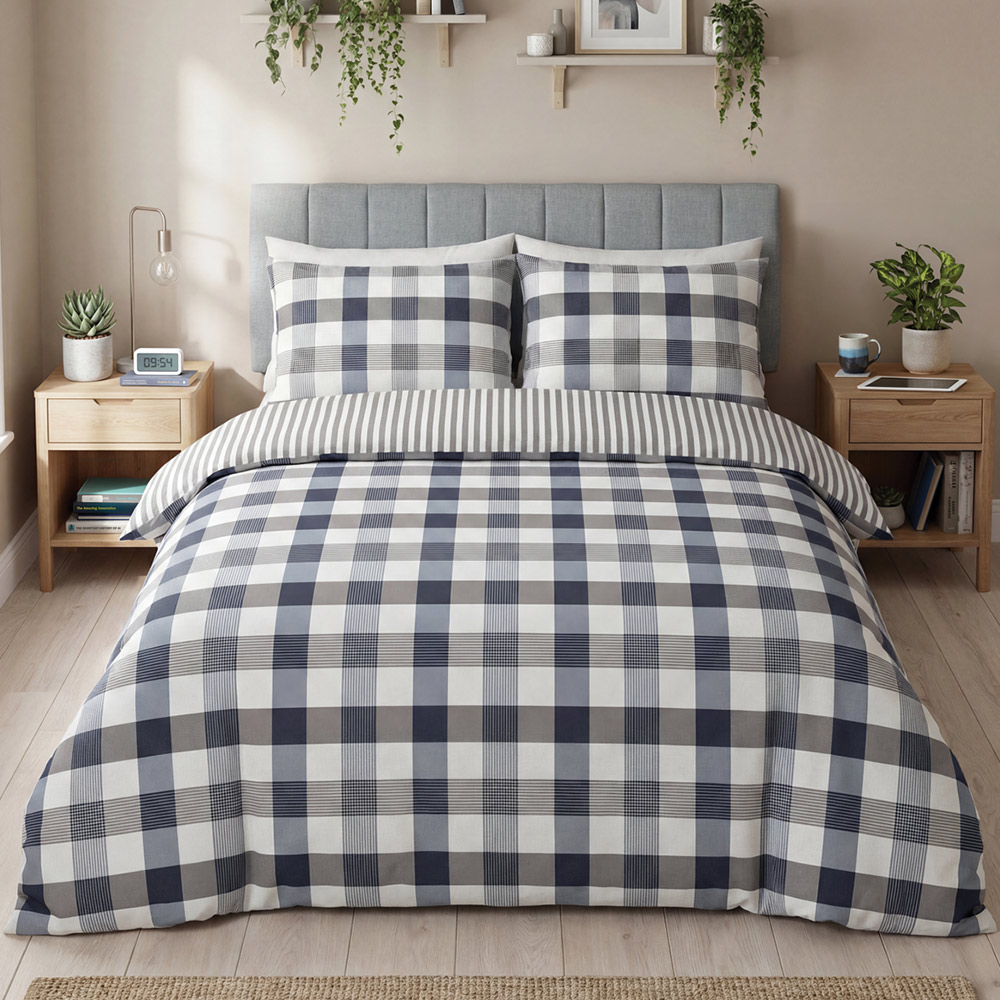 Supersoft check duvet cover set, styled in a bedroom