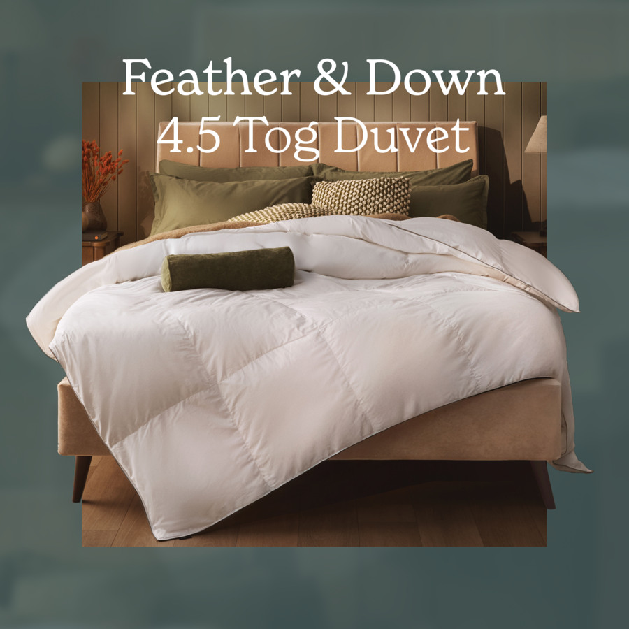 Sleepeezee Feather & Down 4.5 Tog Duvet lifestyle shot with product title overlay